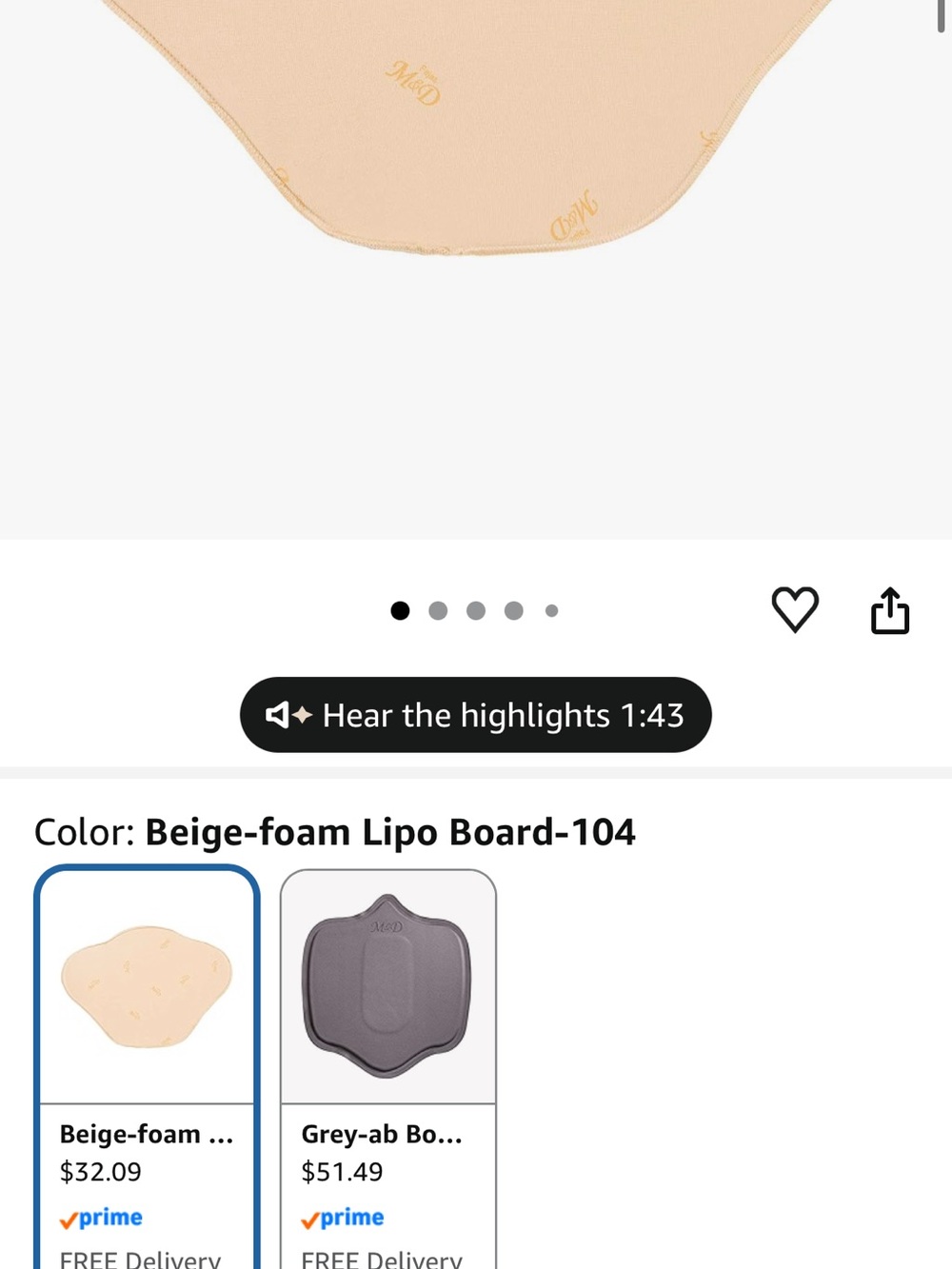 New M&D Beige Foam Lipo Board - Smooth Contour Support